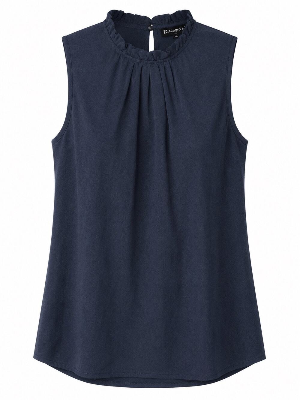 Allegra K Women’s Navy Ruffle Neck Sleeveless Blouse Size XL new with tags